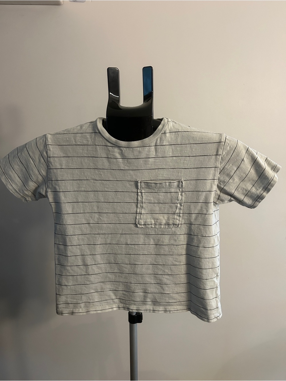 Zara White and Navy Striped Short Sleeve Pocket Tee